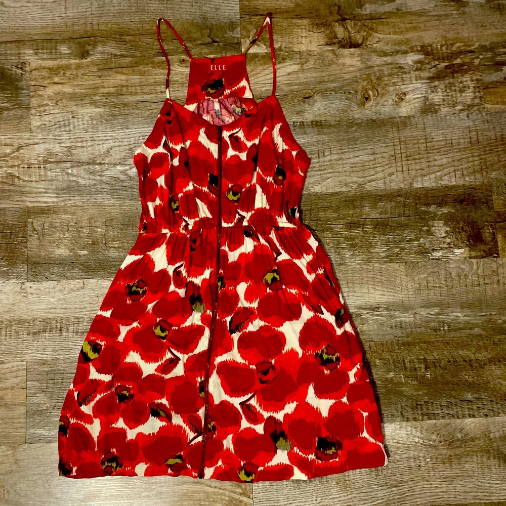 Elle orange and red zipper front dress